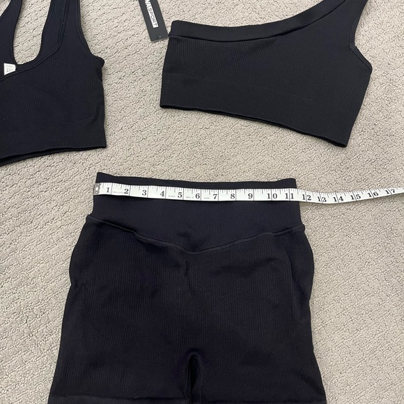 🩷 3 piece workout set Nova Sport Small Ribbed Black biker shorts sports bra crop - Picture 5 of 7